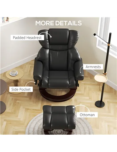 HOMCOM Massage Recliner Chair with Footstool, Upholstered Reclining Armchair with Adjustable Backrest, Steel Frame and Wood Base