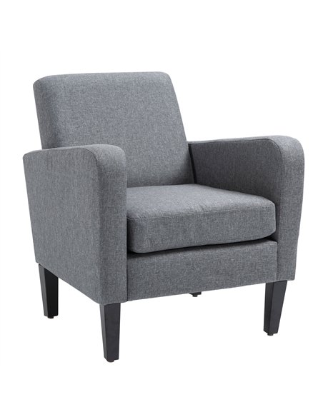 HOMCOM Modern Accent Chair, Occasional Chair with Rubber Wood Legs for Living Room, Bedroom, Grey