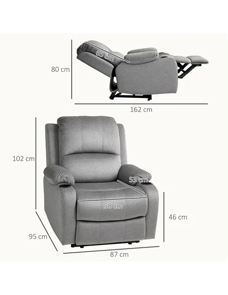 HOMCOM Microfibre Manual Reclining Armchair, with Footrest - Grey