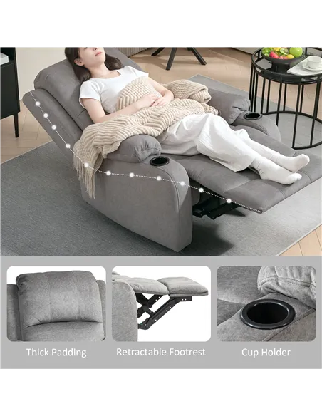 HOMCOM Microfibre Manual Reclining Armchair, with Footrest - Grey