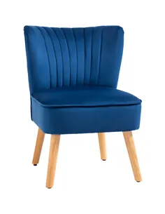 HOMCOM Modern Accent Chair, Fabric Living Room Chair with Rubber Wood Legs and Thick Padding, Dark Blue