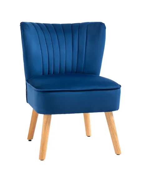 HOMCOM Modern Accent Chair, Fabric Living Room Chair with Rubber Wood Legs and Thick Padding, Dark Blue