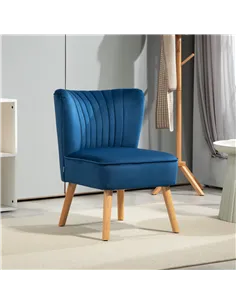 HOMCOM Modern Accent Chair, Fabric Living Room Chair with Rubber Wood Legs and Thick Padding, Dark Blue 2