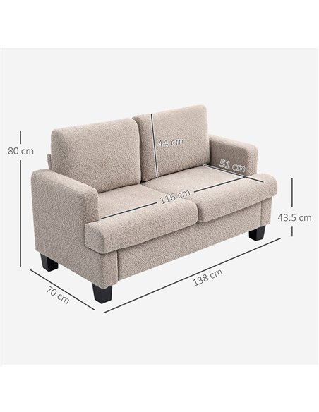 HOMCOM Two-Seater Chenille Sofa - Light Brown