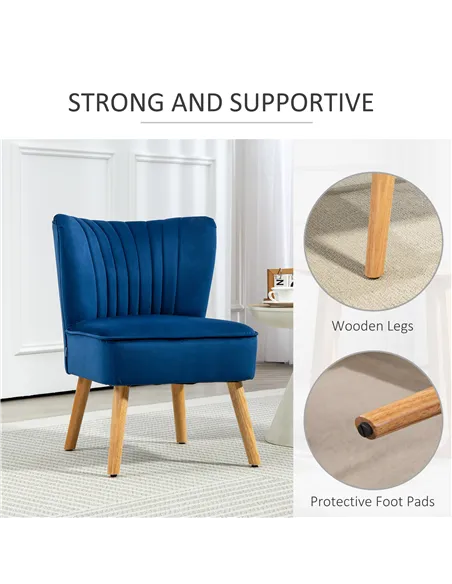 HOMCOM Modern Accent Chair, Fabric Living Room Chair with Rubber Wood Legs and Thick Padding, Dark Blue