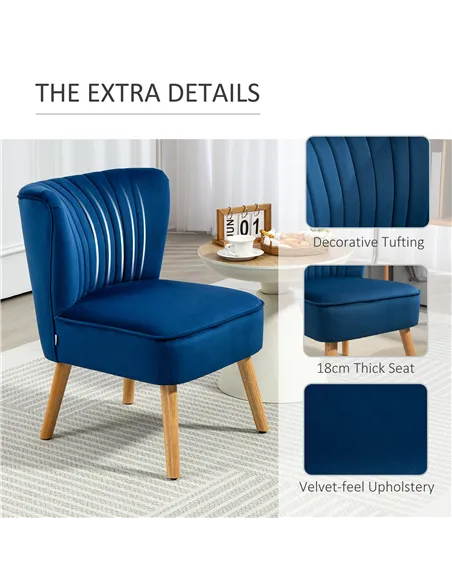 HOMCOM Modern Accent Chair, Fabric Living Room Chair with Rubber Wood Legs and Thick Padding, Dark Blue