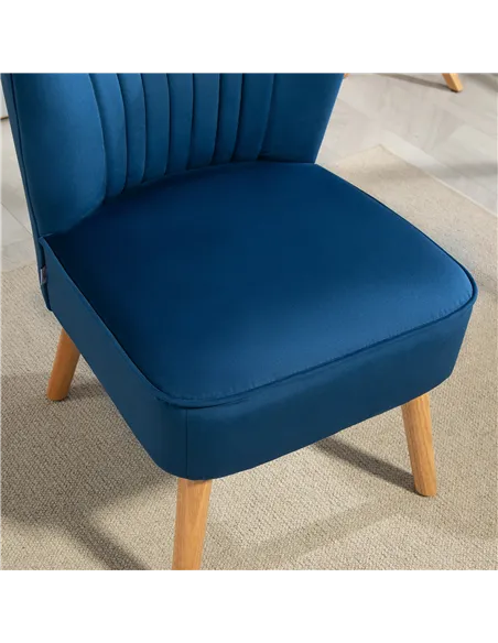 HOMCOM Modern Accent Chair, Fabric Living Room Chair with Rubber Wood Legs and Thick Padding, Dark Blue