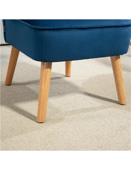 HOMCOM Modern Accent Chair, Fabric Living Room Chair with Rubber Wood Legs and Thick Padding, Dark Blue