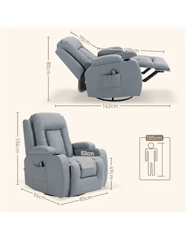 HOMCOM Massage Recliner Chair with 8 Vibration & Heat, PU Leather Recliner Armchair with Cup Holders and Side Pockets, Manual Re