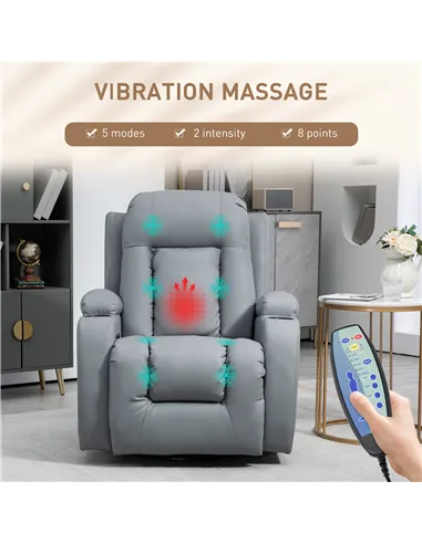 HOMCOM Massage Recliner Chair with 8 Vibration & Heat, PU Leather Recliner Armchair with Cup Holders and Side Pockets, Manual Re