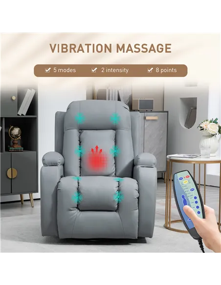 HOMCOM Massage Recliner Chair with 8 Vibration & Heat, PU Leather Recliner Armchair with Cup Holders and Side Pockets, Manual Re
