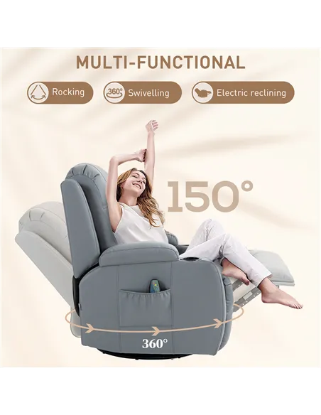 HOMCOM Massage Recliner Chair with 8 Vibration & Heat, PU Leather Recliner Armchair with Cup Holders and Side Pockets, Manual Re
