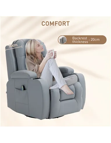 HOMCOM Massage Recliner Chair with 8 Vibration & Heat, PU Leather Recliner Armchair with Cup Holders and Side Pockets, Manual Re