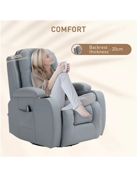 HOMCOM Massage Recliner Chair with 8 Vibration & Heat, PU Leather Recliner Armchair with Cup Holders and Side Pockets, Manual Re