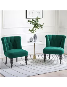 HOMCOM Velvet Accent Chair Set of 2, Button Tufted Wingback Chair with Rubber Wood Legs for Living Room, Bedroom, Dark Green 2