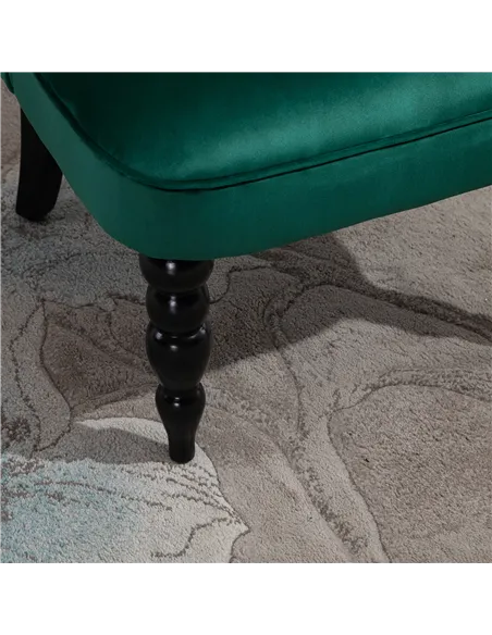 HOMCOM Velvet Accent Chair Set of 2, Button Tufted Wingback Chair with Rubber Wood Legs for Living Room, Bedroom, Dark Green