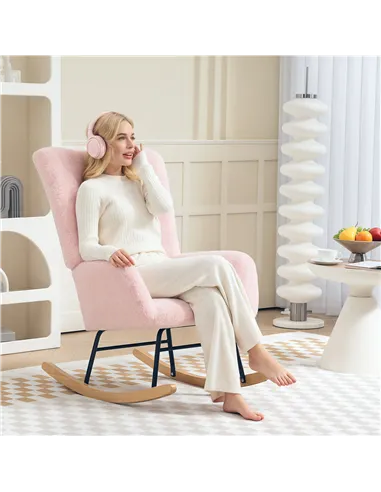 HOMCOM Teddy Fleece Rocking Chair - Pink