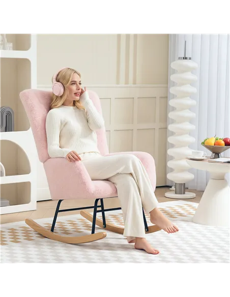 HOMCOM Teddy Fleece Rocking Chair - Pink