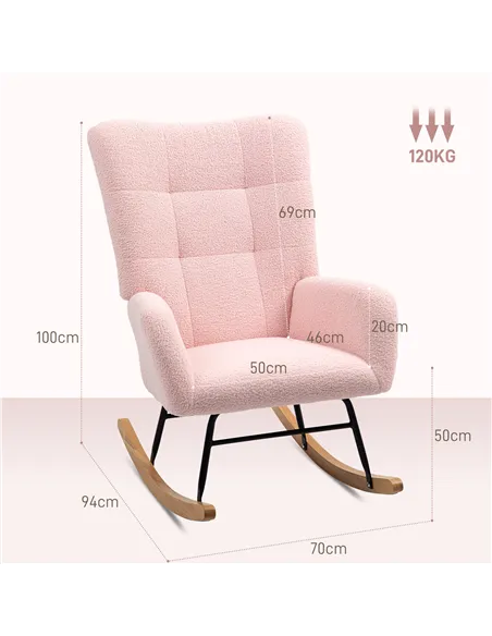 HOMCOM Teddy Fleece Rocking Chair - Pink
