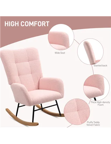 HOMCOM Teddy Fleece Rocking Chair - Pink