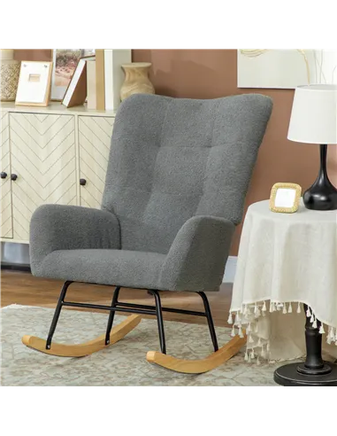 HOMCOM Teddy Fleece Rocking Chair - Grey