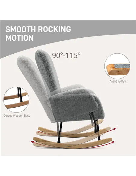 HOMCOM Teddy Fleece Rocking Chair - Grey