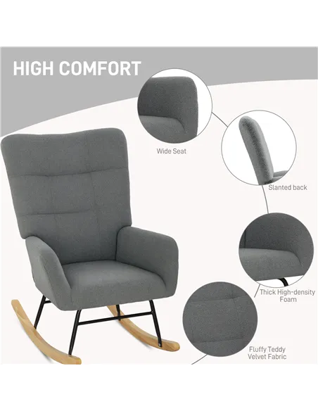 HOMCOM Teddy Fleece Rocking Chair - Grey