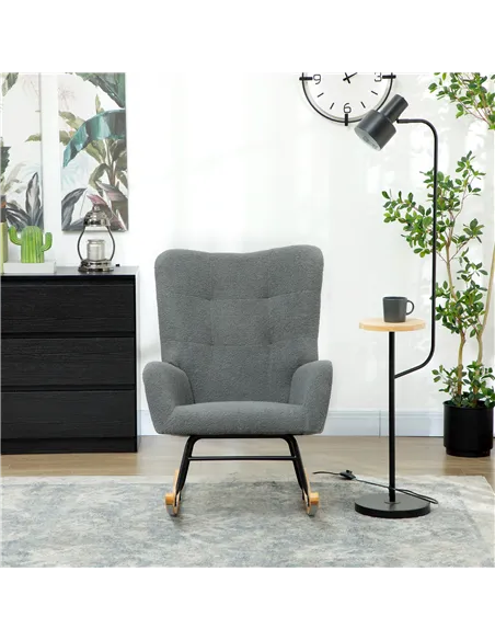 HOMCOM Teddy Fleece Rocking Chair - Grey