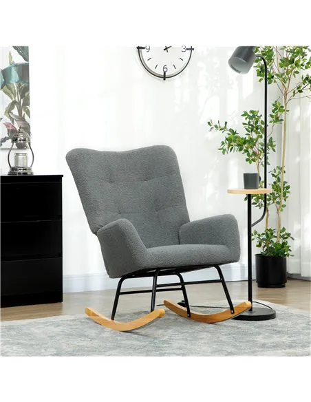 HOMCOM Teddy Fleece Rocking Chair - Grey