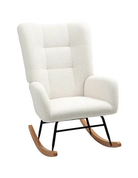 HOMCOM Teddy Fleece Rocking Chair - Cream White