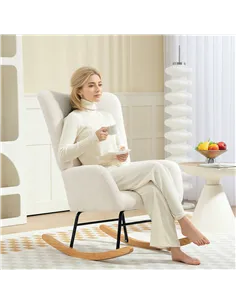 HOMCOM Teddy Fleece Rocking Chair - Cream White 2