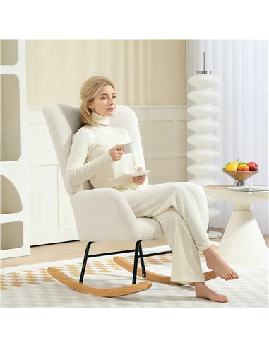 HOMCOM Teddy Fleece Rocking Chair - Cream White