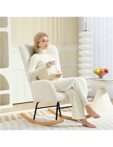 HOMCOM Teddy Fleece Rocking Chair - Cream White