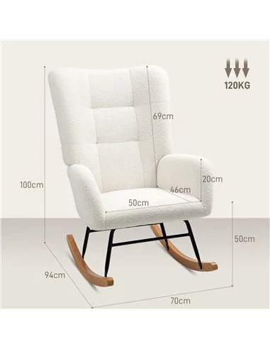 HOMCOM Teddy Fleece Rocking Chair - Cream White