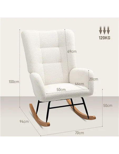 HOMCOM Teddy Fleece Rocking Chair - Cream White