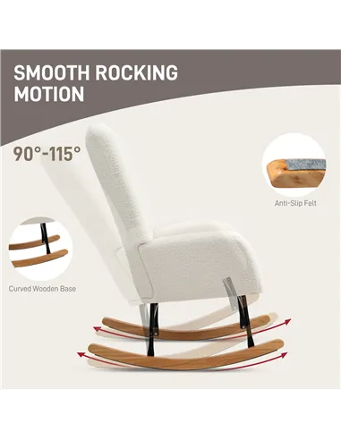 HOMCOM Teddy Fleece Rocking Chair - Cream White