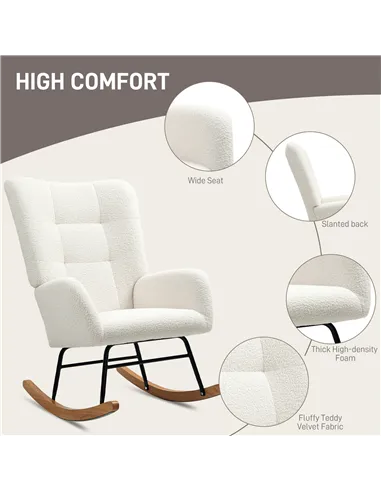 HOMCOM Teddy Fleece Rocking Chair - Cream White