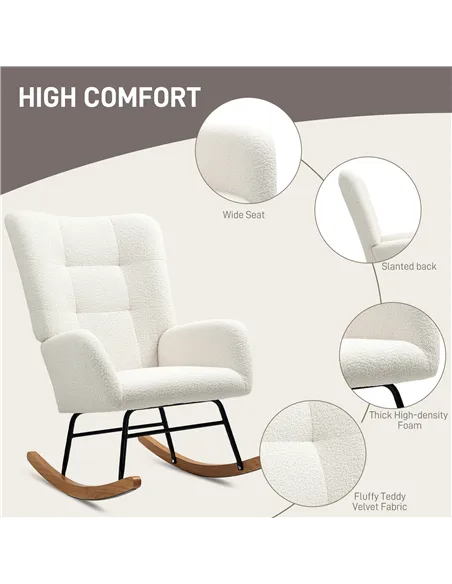 HOMCOM Teddy Fleece Rocking Chair - Cream White