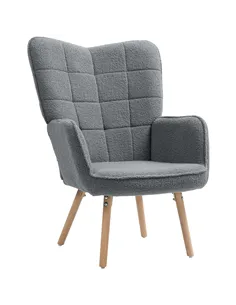 HOMCOM Teddy Fleece Wingback Accent Chair - Grey