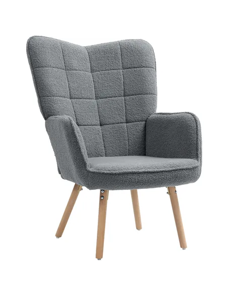 HOMCOM Teddy Fleece Wingback Accent Chair - Grey