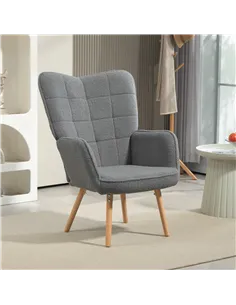HOMCOM Teddy Fleece Wingback Accent Chair - Grey 2