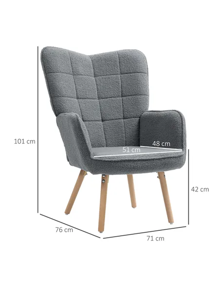 HOMCOM Teddy Fleece Wingback Accent Chair - Grey