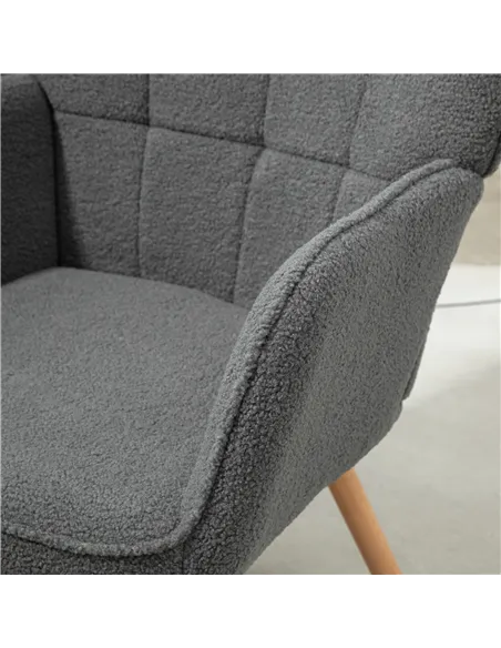 HOMCOM Teddy Fleece Wingback Accent Chair - Grey