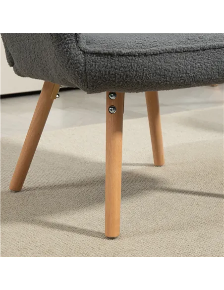 HOMCOM Teddy Fleece Wingback Accent Chair - Grey