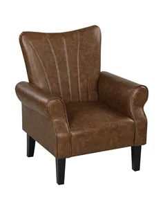 HOMCOM Upholstered Accent Chair with Rolled Arms and Wood Legs, Armchair for Living Room Bedroom, Brown