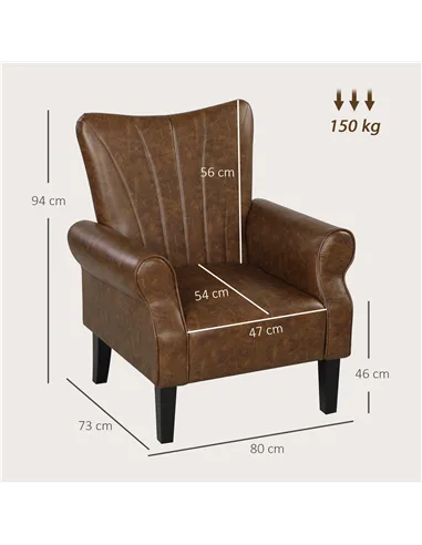 HOMCOM Upholstered Accent Chair with Rolled Arms and Wood Legs, Armchair for Living Room Bedroom, Brown