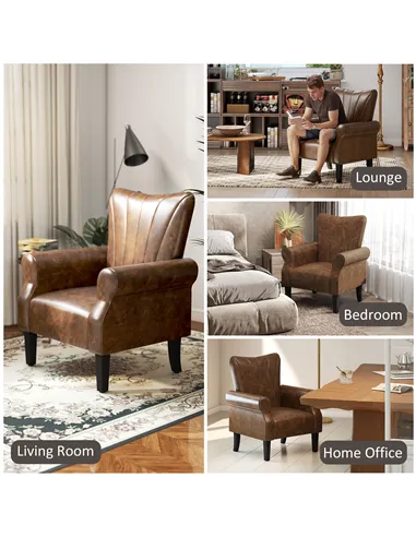 HOMCOM Upholstered Accent Chair with Rolled Arms and Wood Legs, Armchair for Living Room Bedroom, Brown