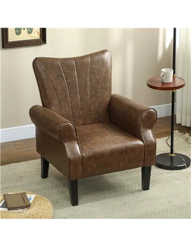 HOMCOM Upholstered Accent Chair with Rolled Arms and Wood Legs, Armchair for Living Room Bedroom, Brown