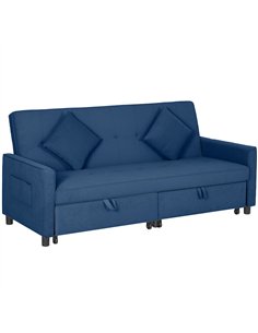 HOMCOM Three-Person Velvet-Feel Sofa Bed - Blue