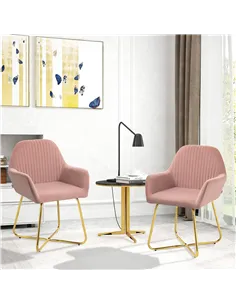 HOMCOM Modern Arm Chair Set of 2 Upholstered Accent Chair with Metal Base for Living Room Pink 2